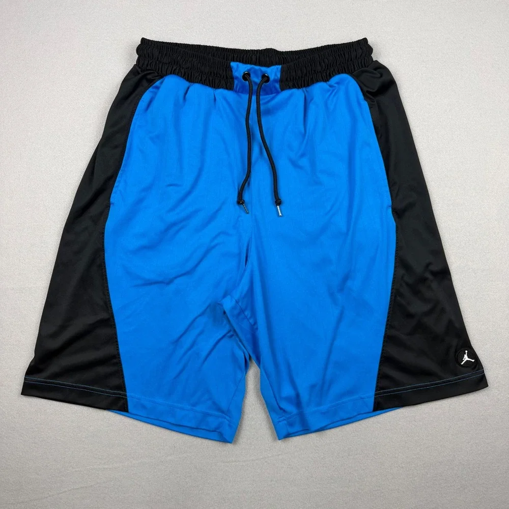 Air Jordan Men's Large Blue Black Dri-Fit Basketball Shorts Jumpman Planet Badge